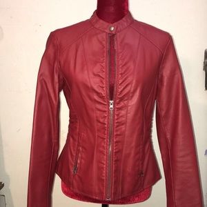 Red Faux Baccini Leather Jacket
